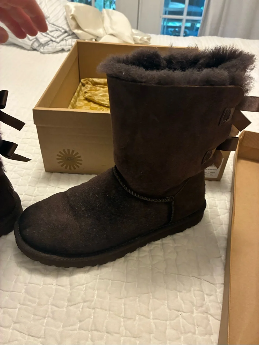 UGG Dark Brown Bailey Bow Shearling-Lined Winter Boots